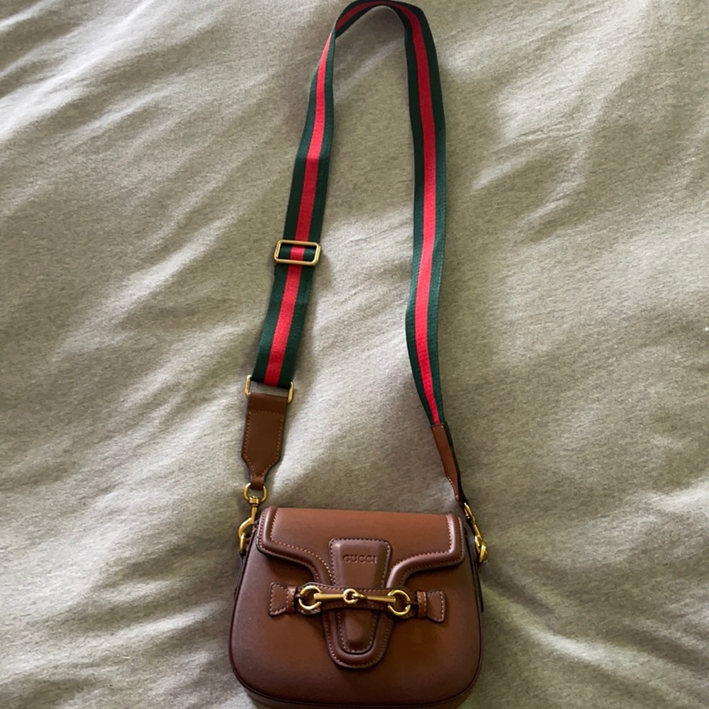 Gucci lady web medium brown ombré leather shoulder bag with two straps